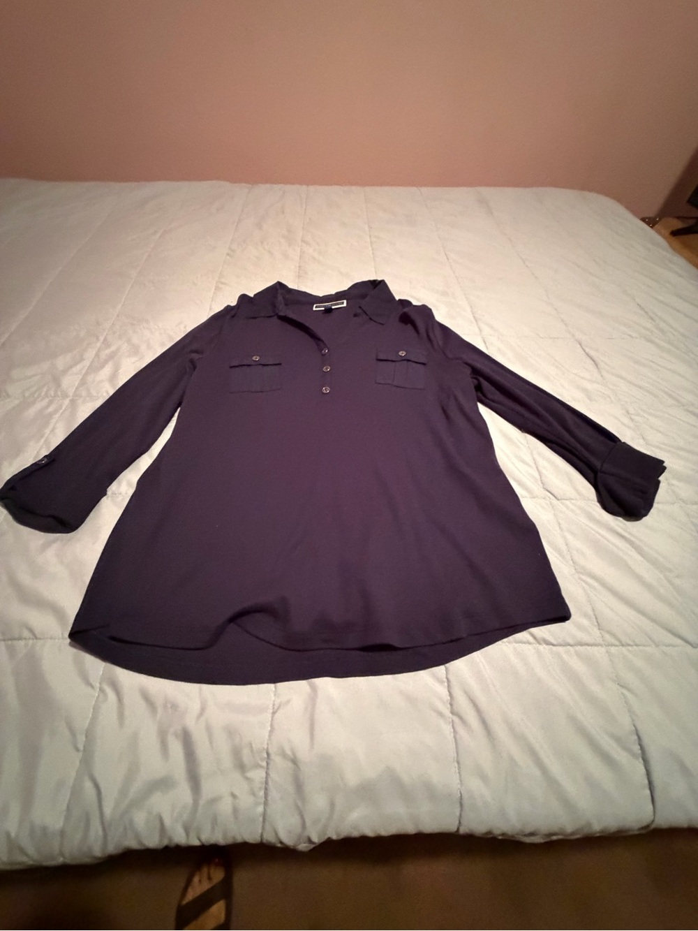 Karen Scott Navy Long-Sleeve Tunic Blouse